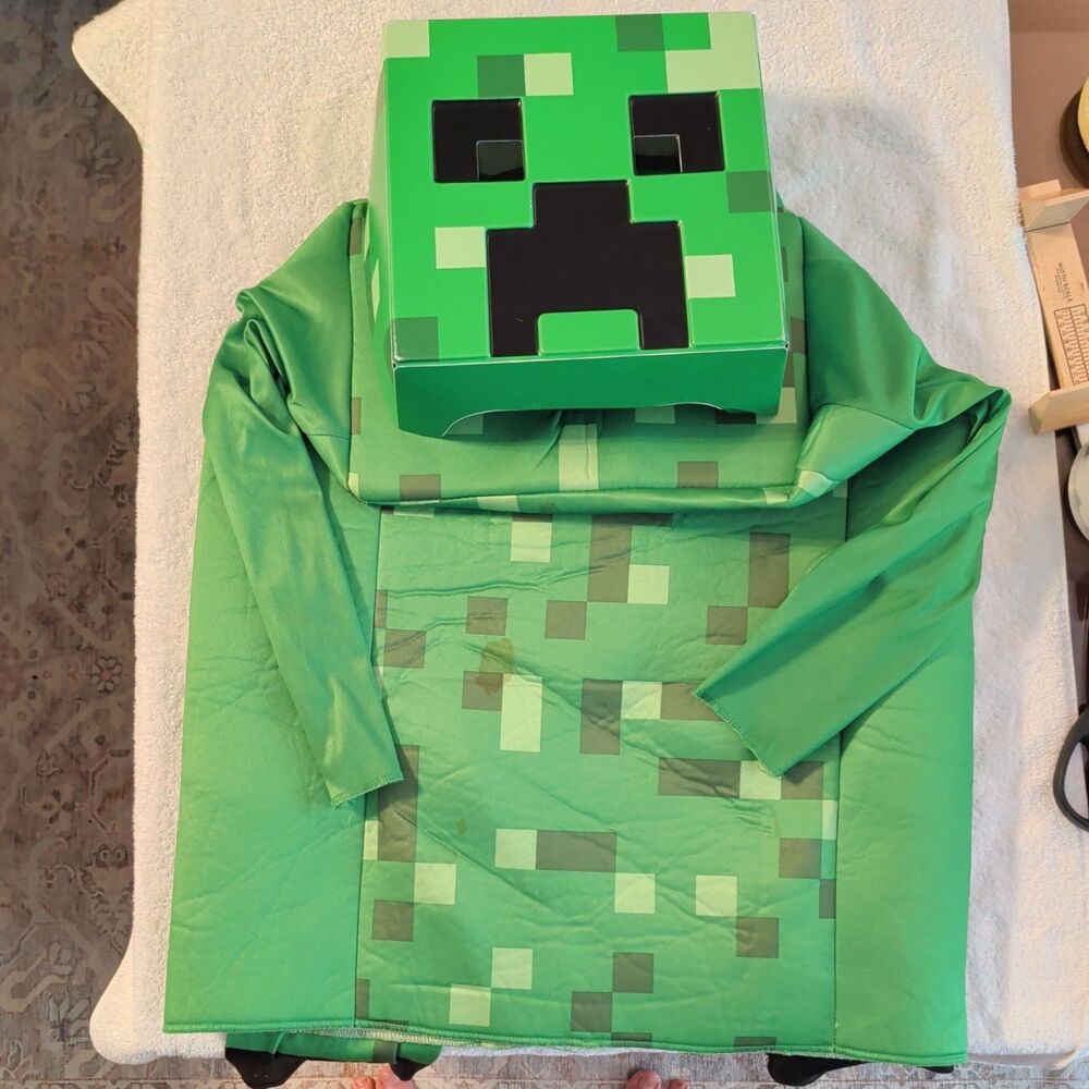 Minecraft Creeper Long Sleeve Costume Shirt & Mask Green/Black Size M 8-10